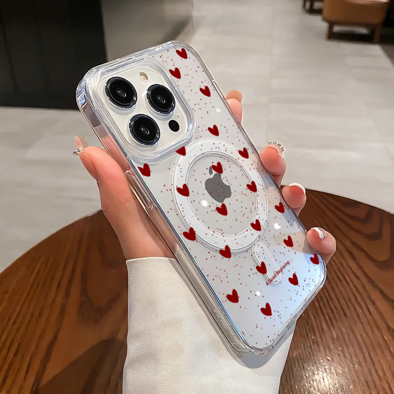 Clear Magsafe Case - INS 레드 러브 하트 섹시 투명