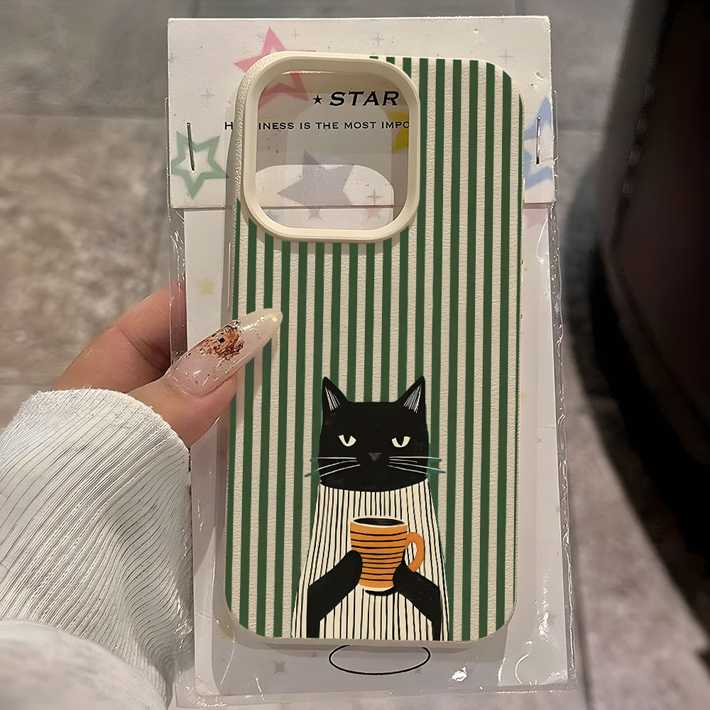 Phone Cases Quirky - 재미있는 커피 고양이 패턴 리치 디자인