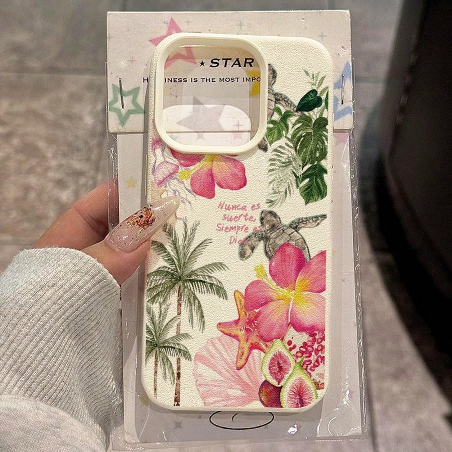 Phone Cases Beach - 열대 해변 코코넛 나무 바다거북 무늬