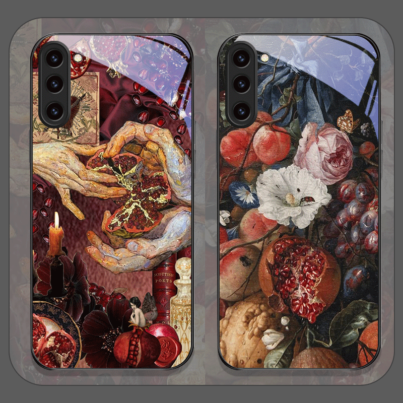 Phone Cases Samsung S25 Ultra - 럭셔리 석류꽃 무늬 강화유리 폰 케이스