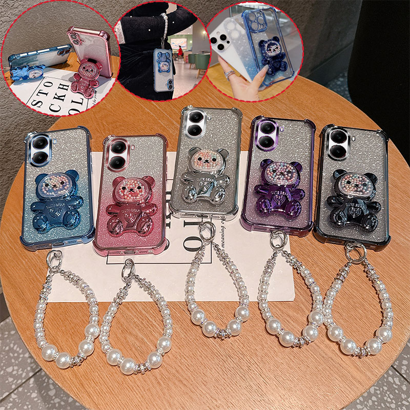 귀여운 곰 만화 홀더 진주 끈 스트랩 충격 방지 반짝이 - Phone Cases Quotes 리뷰 및 가격