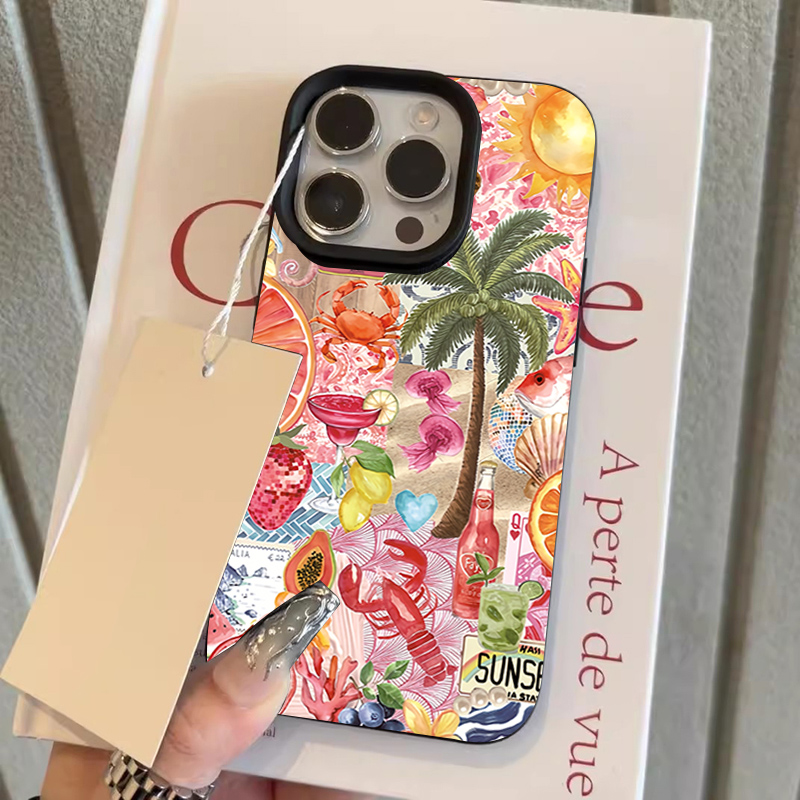 여름 해변 파티 콜라주 패턴 리치 텍스처 폰 케이스 ( - Phone Cases Beach 리뷰 및 가격