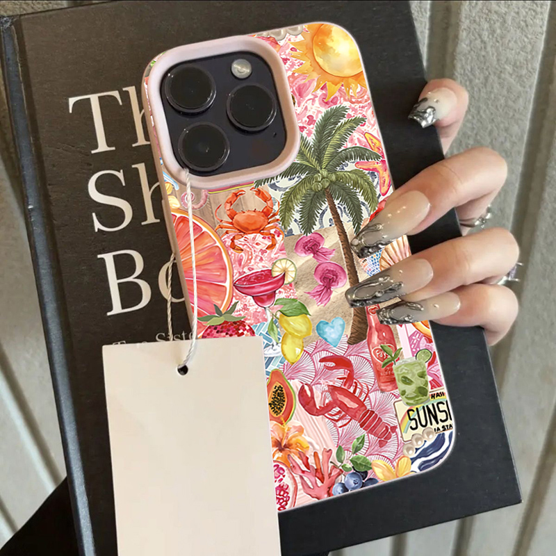여름 해변 파티 콜라주 패턴 리치 텍스처 폰 케이스 ( - Phone Cases Beach 리뷰 및 가격