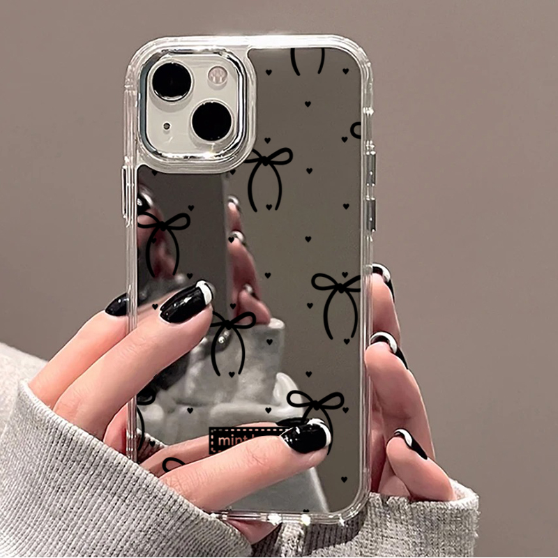 귀여운 핑크 블랙 리본 패턴 거울 폰 케이스 아이폰 1 - Phone Cases Cute Iphone 13 리뷰 및 가격