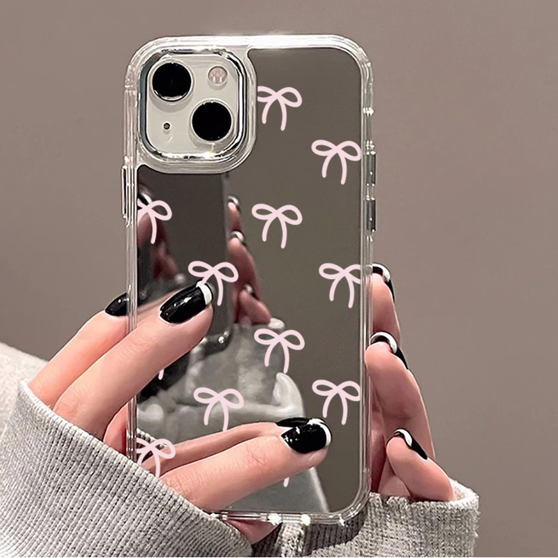 귀여운 핑크 블랙 리본 패턴 거울 폰 케이스 아이폰 1 - Phone Cases Cute Iphone 13 리뷰 및 가격